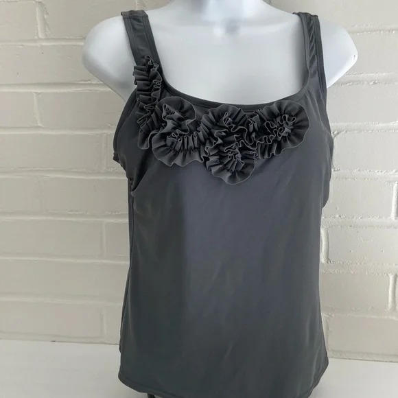 New With Tags Womens Grey Two-Piece Tankini Top Bathing Suit Size M - Picture 2 of 11